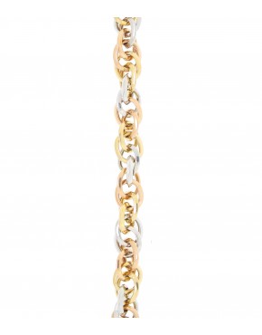 Corrente entrelaçado tricolor 45 cm em ouro 18 k